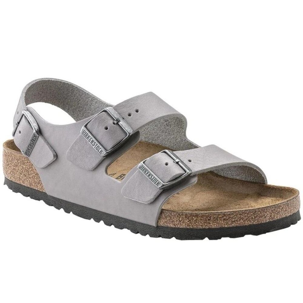 Birkenstock Leather Sandals Milano NEW Taupe Gray EU 42 W 11–11.5 Wide